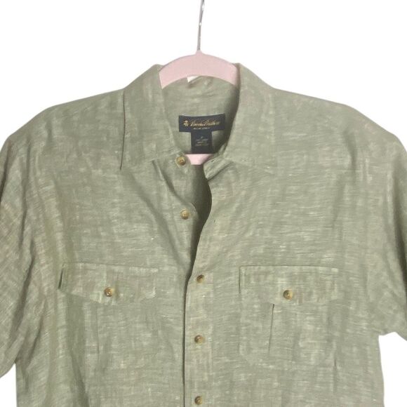 Brooks Brothers Irish Linen Green Button Up Shirt Men’s M Short Sleeve Casual - Picture 2 of 4